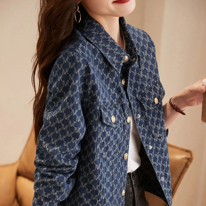 Winter Clothing On Sale - Blue Women's Denim Jackets with Print