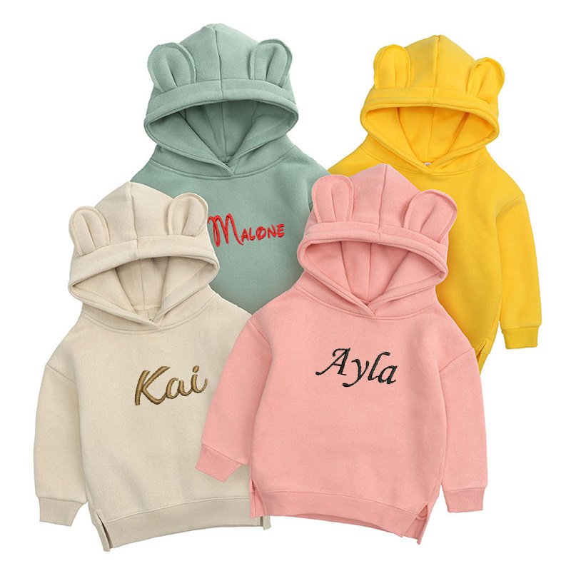 Winter Clothing Name - Personalised Embroidery Childrens Bear Hoodie Custom