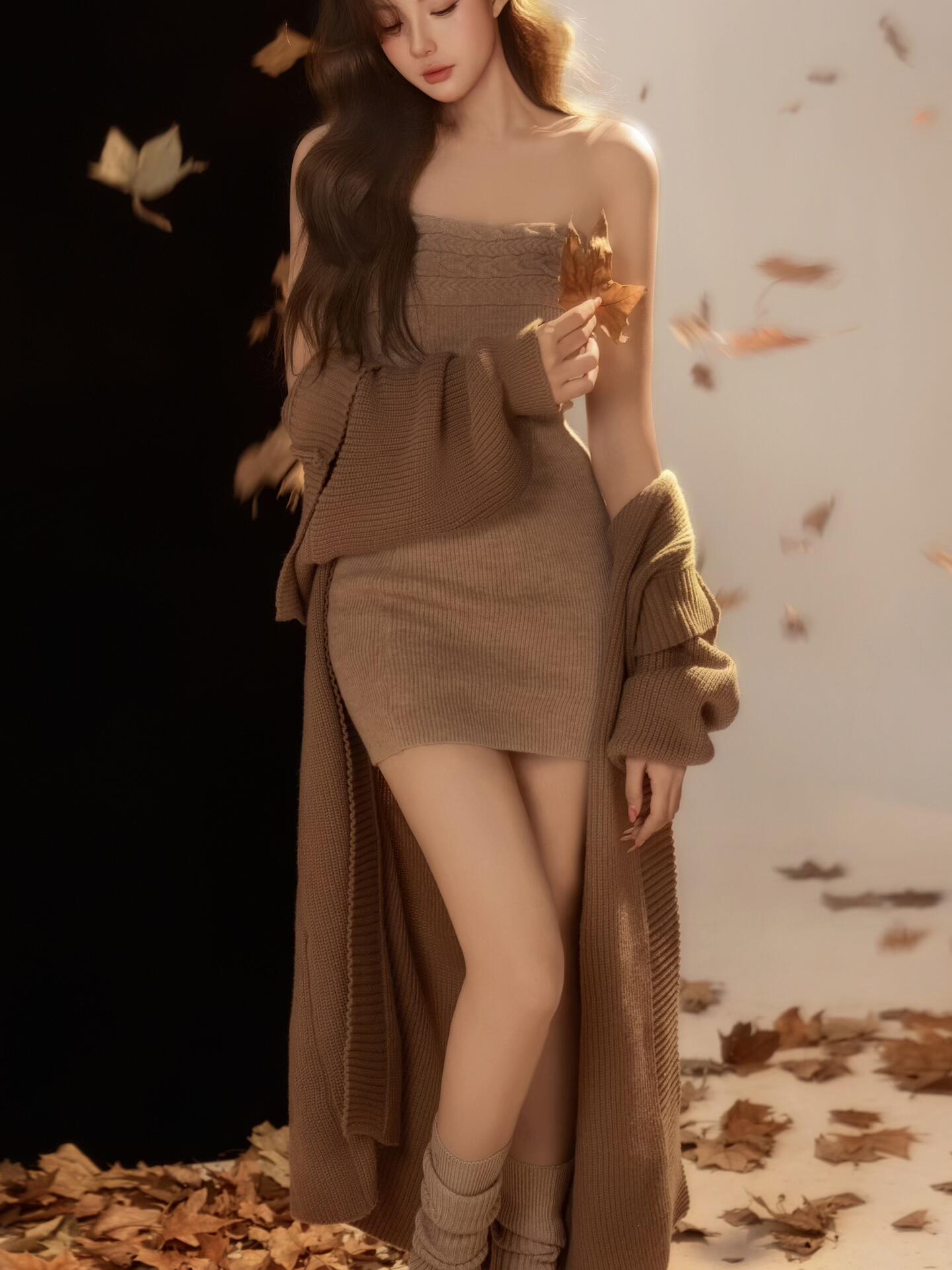 Autumn Winter Brown Knitted St - Winter Clothing Photo recension och pris